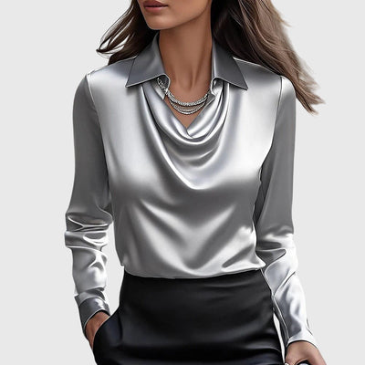 Aiyanna™ | Luxe Shiny Blouse with Pleated Neckline
