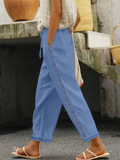 Ava™ | Lace Splicing Slant Pocket Straight Leg Pants