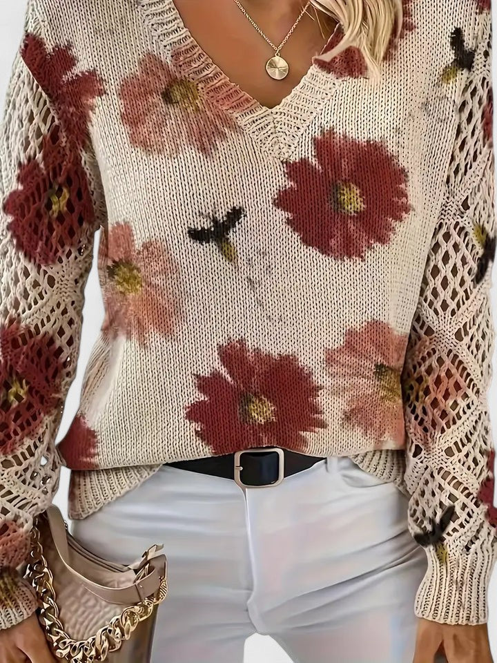 Élodise™ | Floral Crochet Knit Sweater