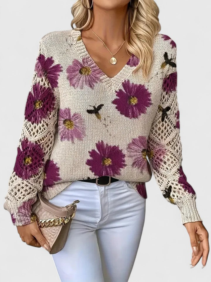 Élodise™ | Floral Crochet Knit Sweater