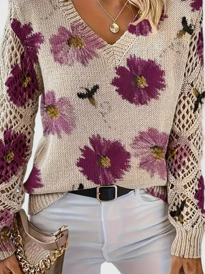 Élodise™ | Floral Crochet Knit Sweater