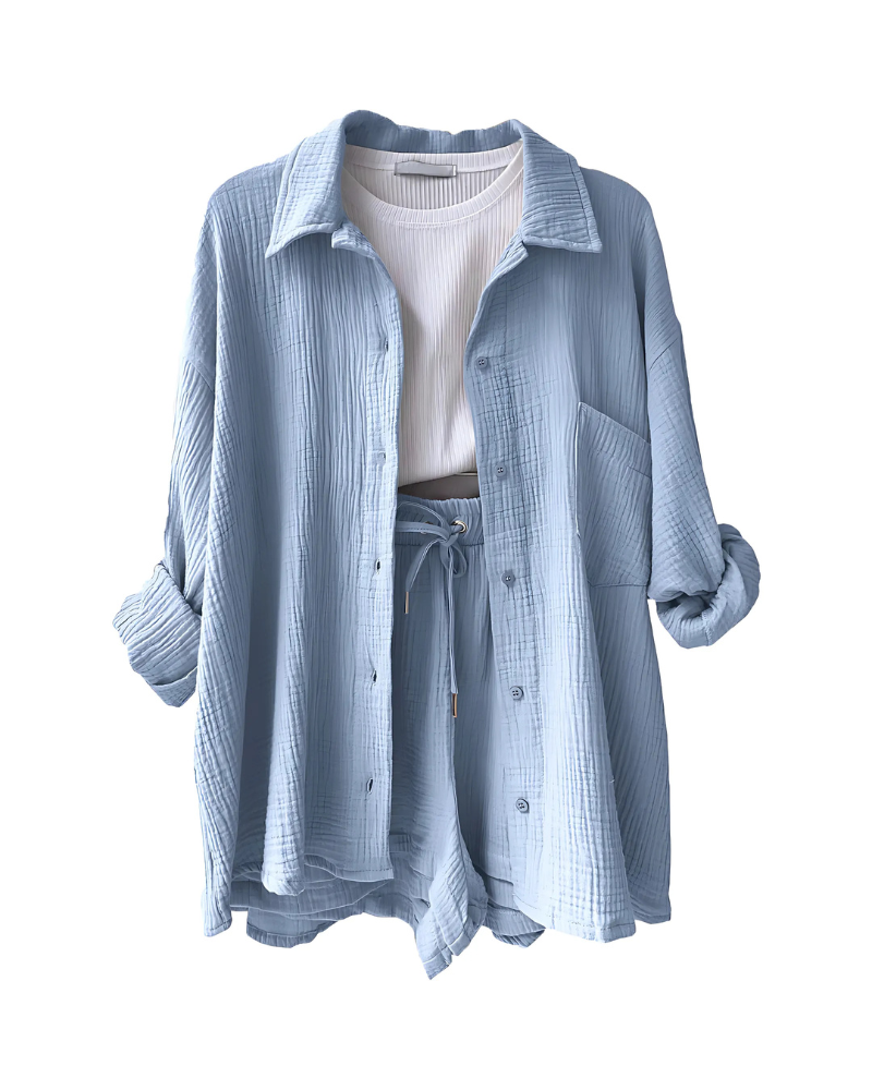 Eloisa™ | Cotton Button-Up Shorts Set