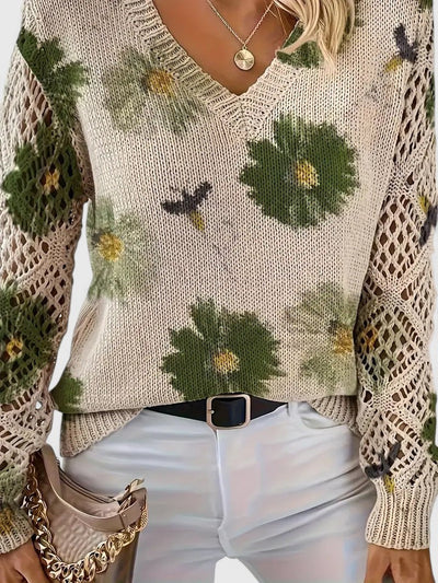 Élodise™ | Floral Crochet Knit Sweater