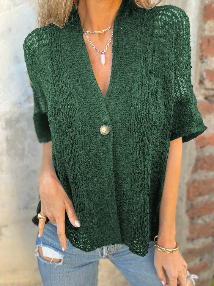 Jassira™ | Lightweight Open-Knit Button Top