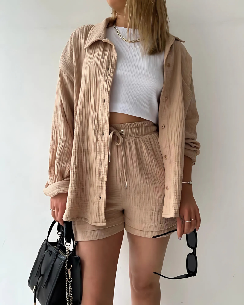 Eloisa™ | Cotton Button-Up Shorts Set