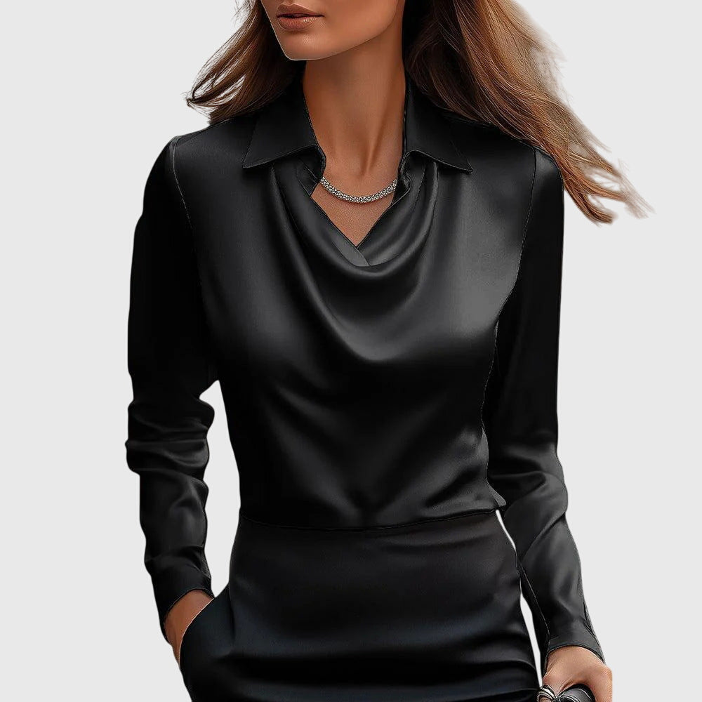 Aiyanna™ | Luxe Shiny Blouse with Pleated Neckline