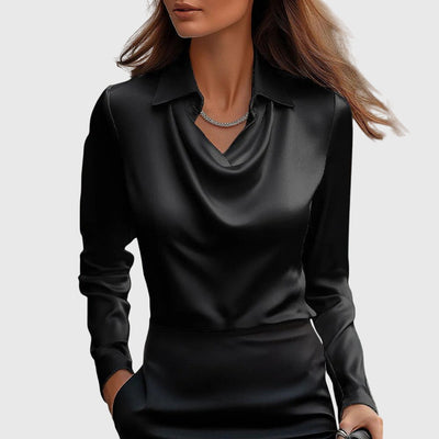 Aiyanna™ | Luxe Shiny Blouse with Pleated Neckline
