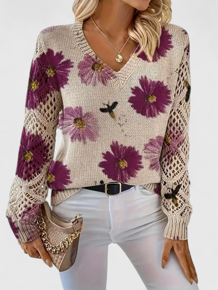 Élodise™ | Floral Crochet Knit Sweater