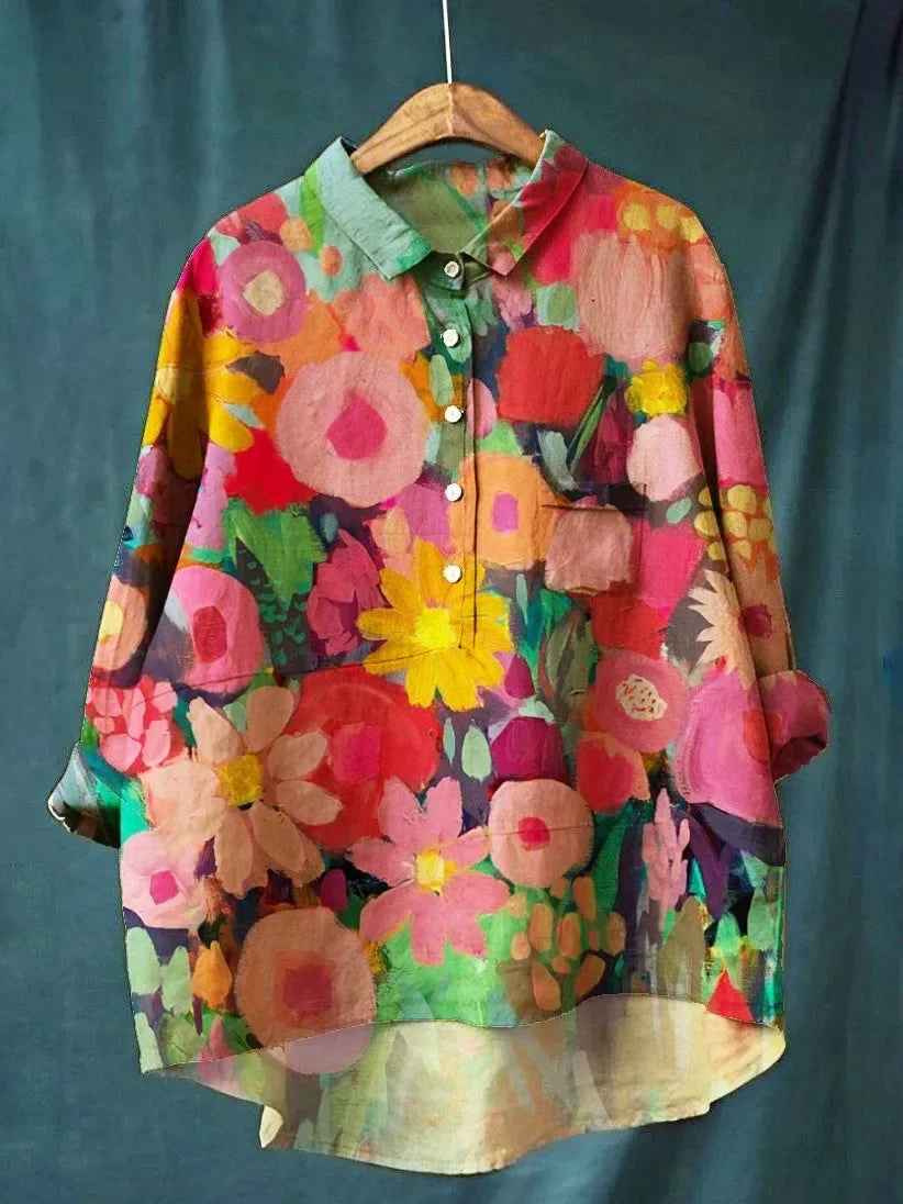 Janine™ | Vintage Floral Art Print Shirt