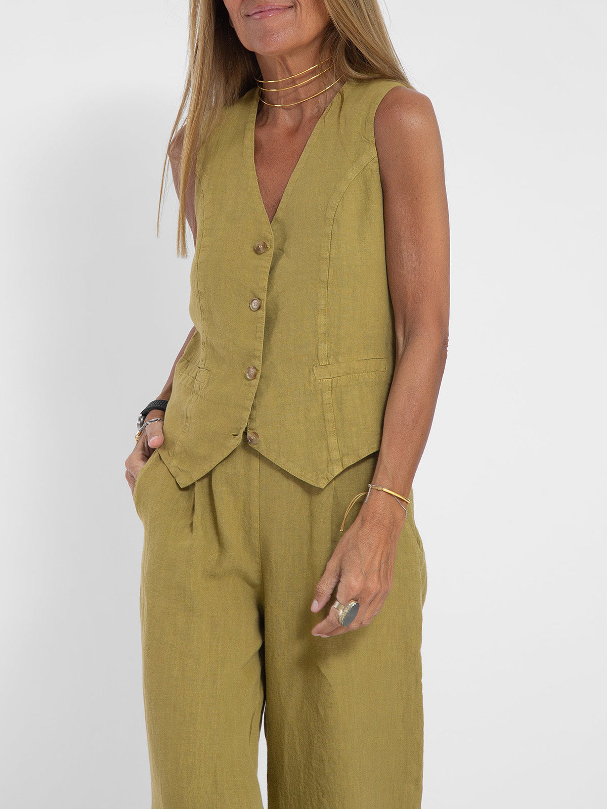 Lara™ | Buttoned Vest & Wide-Leg Trousers Set
