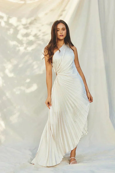 Sylviana™ | One-Shoulder Pleated Midi Dress