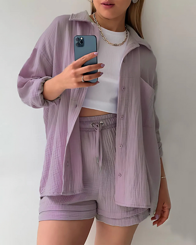 Eloisa™ | Cotton Button-Up Shorts Set