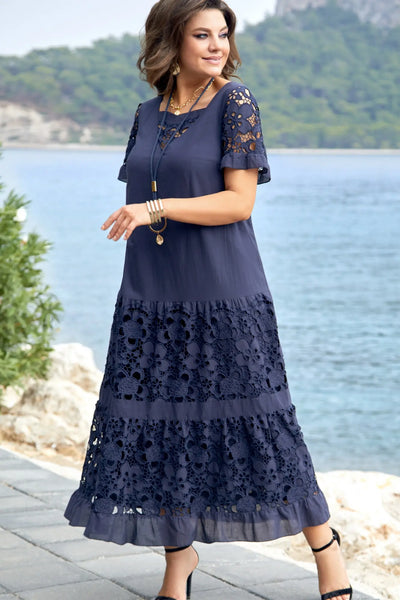 Émylou™ | Navy Blue Lace Maxi Dress