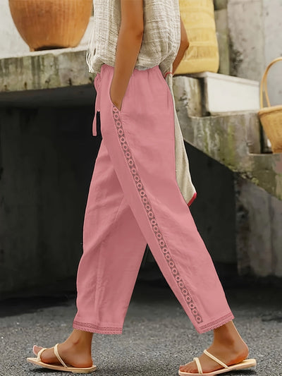 Ava™ | Lace Splicing Slant Pocket Straight Leg Pants