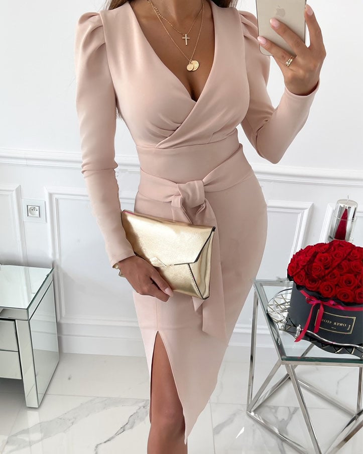 Caitlyn™ | Stylish V-Neck Tie Straps Midi Dress