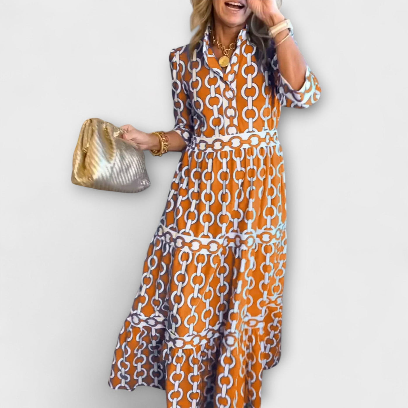 Cévarra™ | Bold Chain Print Midi Dress