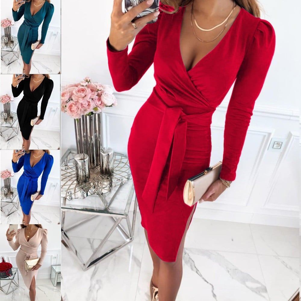 Caitlyn™ | Stylish V-Neck Tie Straps Midi Dress