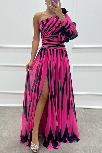 Shiloh™ | Elegant Striped One Shoulder Maxi Dress