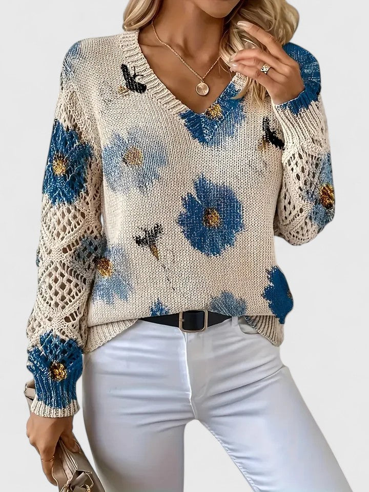 Élodise™ | Floral Crochet Knit Sweater