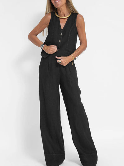 Lara™ | Buttoned Vest & Wide-Leg Trousers Set