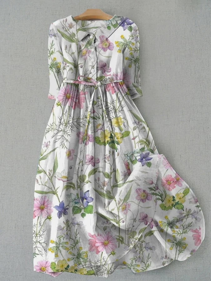 Élodie™ | A-Line Lace-Up Waisted Floral Dress