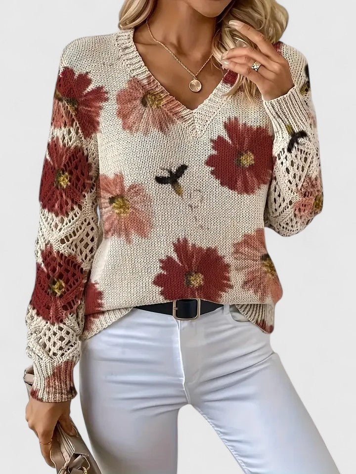 Élodise™ | Floral Crochet Knit Sweater