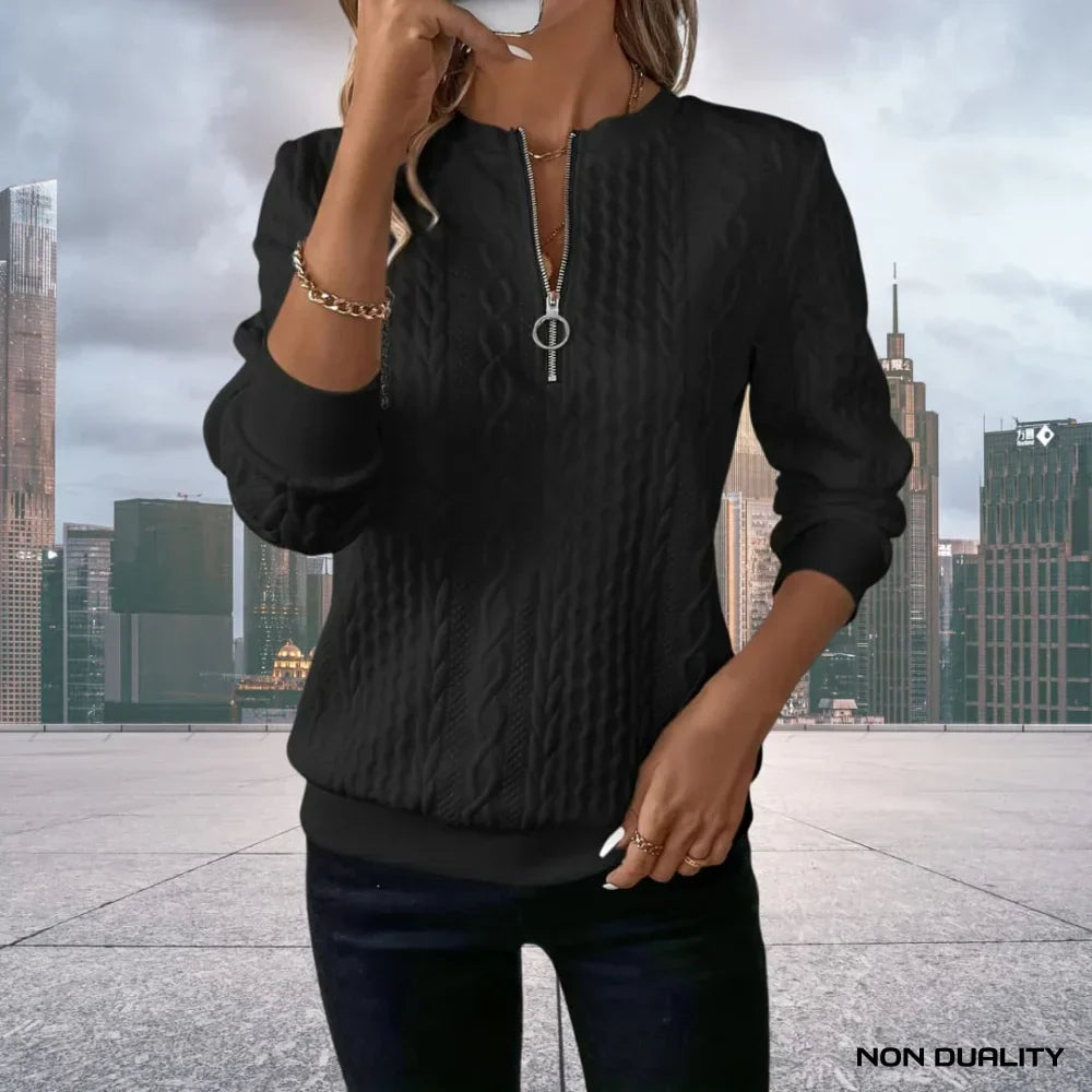 Elara™ | Cable Knit Zip-Up Sweater
