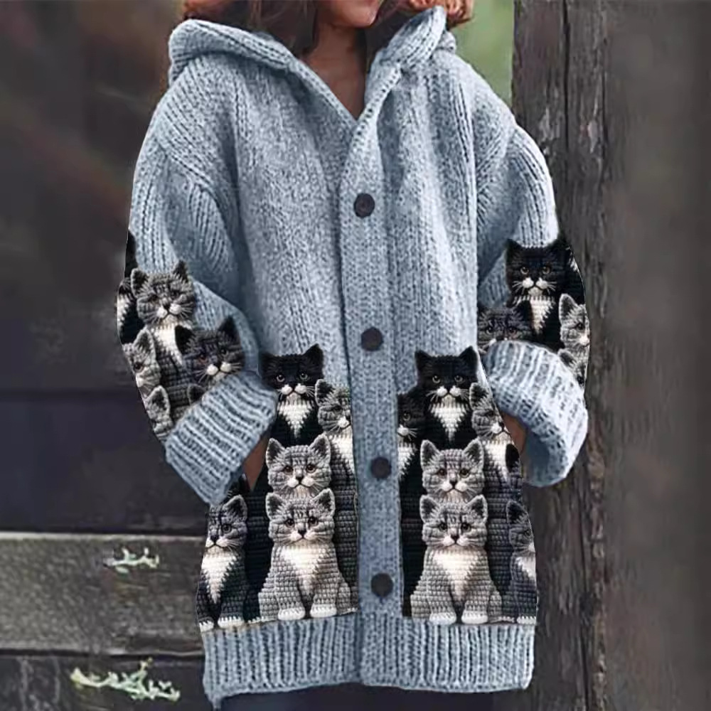 Mirella™ | Playful Cat Lover’s Knit Cardigan