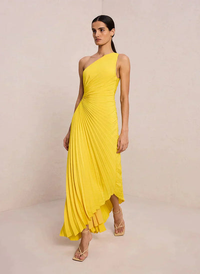 Sylviana™ | One-Shoulder Pleated Midi Dress