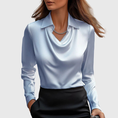 Aiyanna™ | Luxe Shiny Blouse with Pleated Neckline