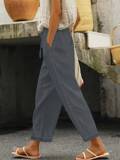 Ava™ | Lace Splicing Slant Pocket Straight Leg Pants