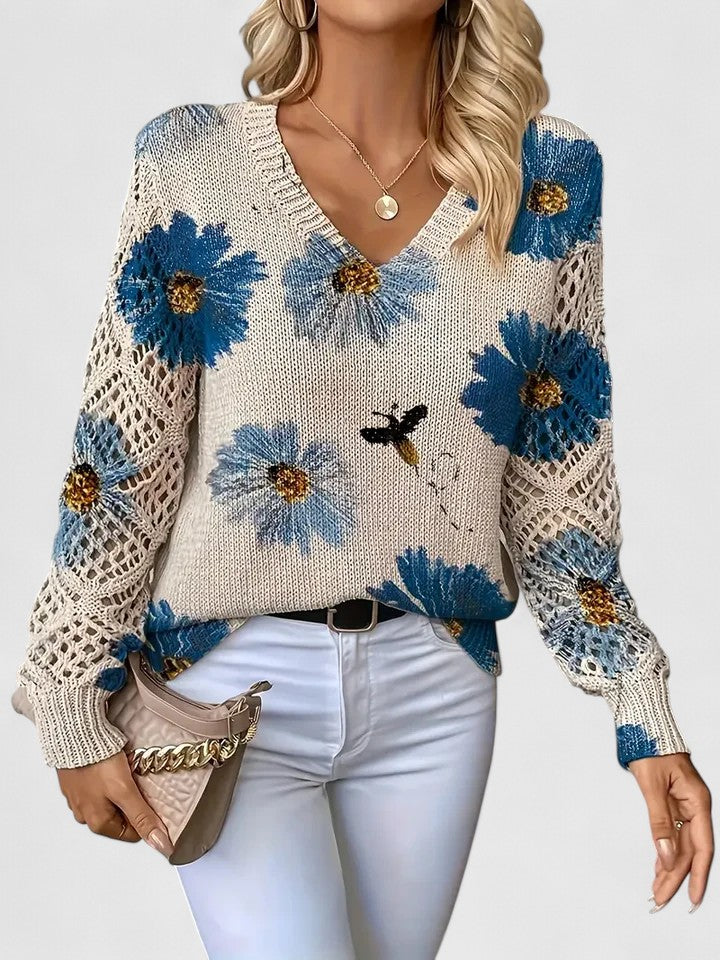 Élodise™ | Floral Crochet Knit Sweater