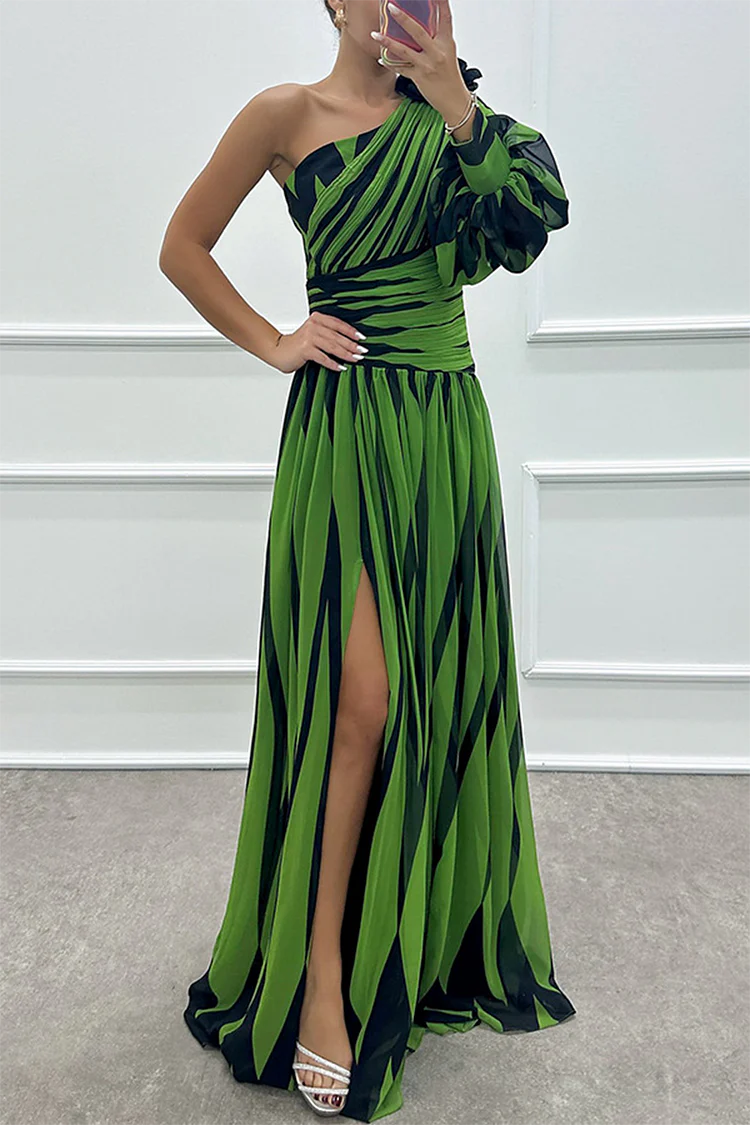 Shiloh™ | Elegant Striped One Shoulder Maxi Dress