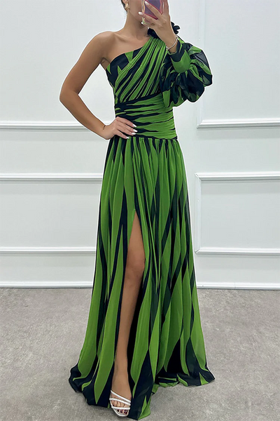 Shiloh™ | Elegant Striped One Shoulder Maxi Dress
