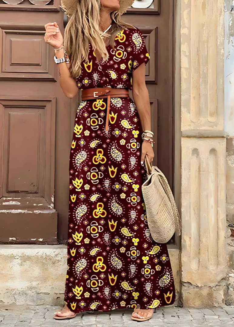 Goldie™ | Floral Belted Slit Maxi Dress