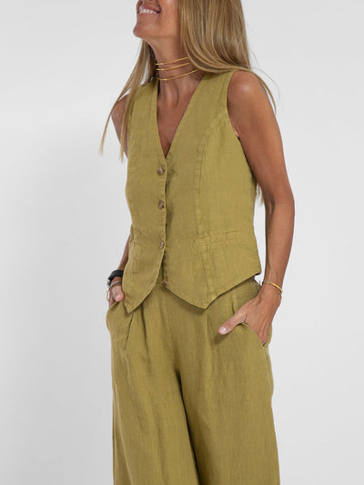 Lara™ | Buttoned Vest & Wide-Leg Trousers Set