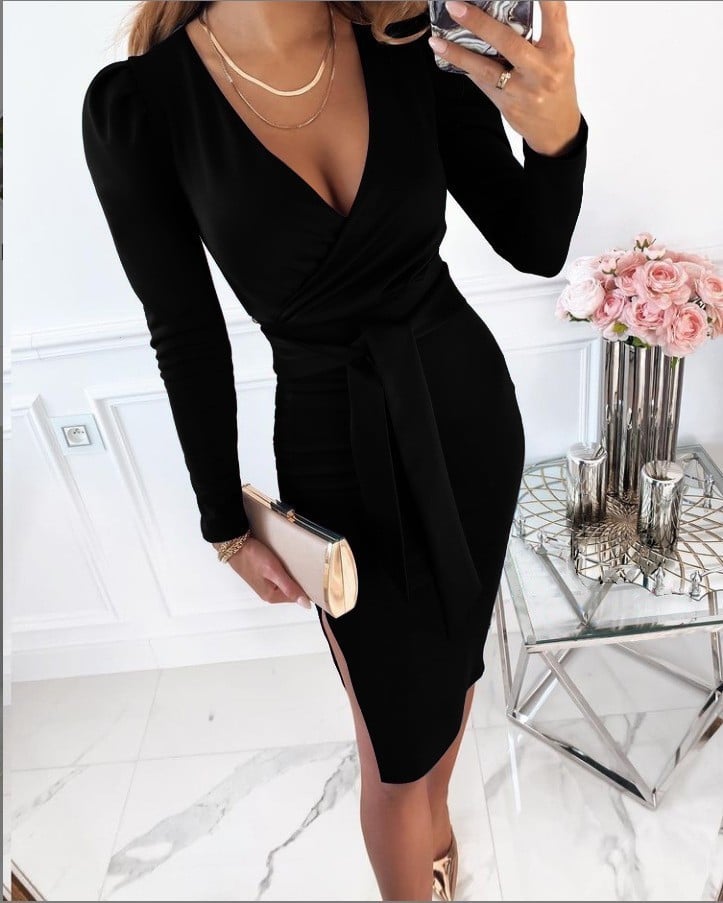 Caitlyn™ | Stylish V-Neck Tie Straps Midi Dress