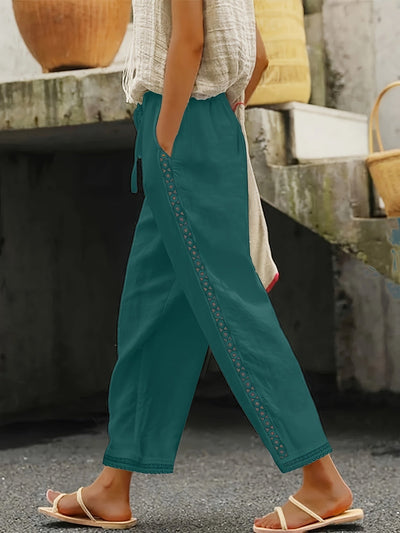 Ava™ | Lace Splicing Slant Pocket Straight Leg Pants