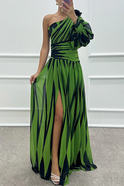 Shiloh™ | Elegant Striped One Shoulder Maxi Dress