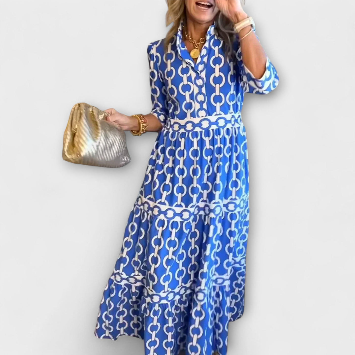 Cévarra™ | Bold Chain Print Midi Dress
