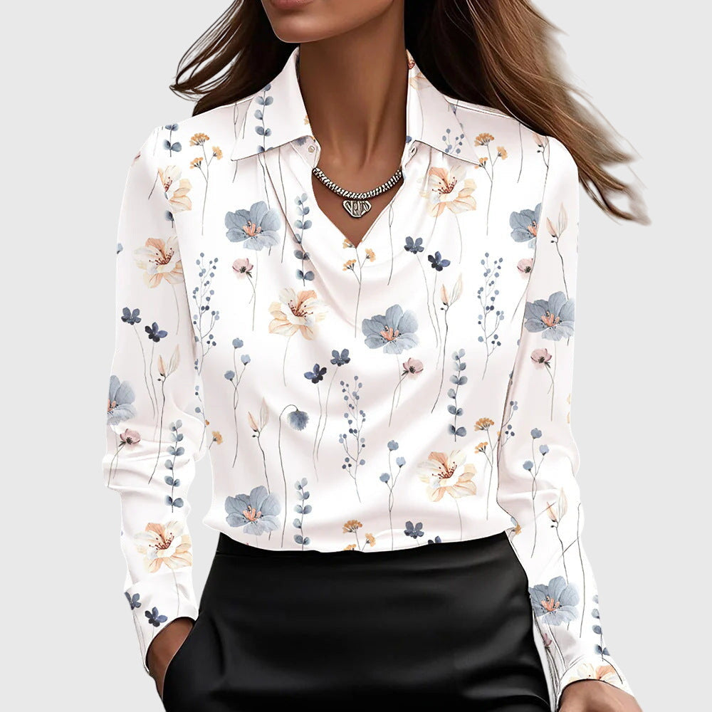 Aiyanna™ | Luxe Shiny Blouse with Pleated Neckline
