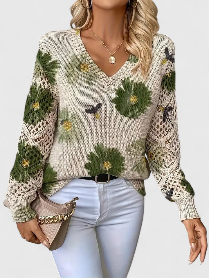 Élodise™ | Floral Crochet Knit Sweater