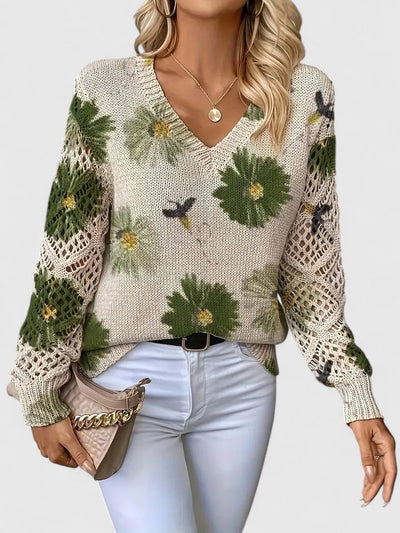 Élodise™ | Floral Crochet Knit Sweater