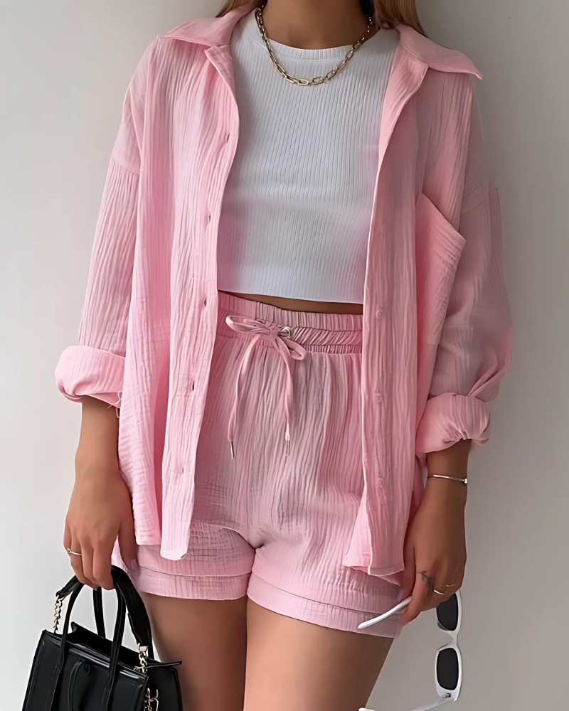 Eloisa™ | Cotton Button-Up Shorts Set