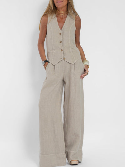 Lara™ | Buttoned Vest & Wide-Leg Trousers Set