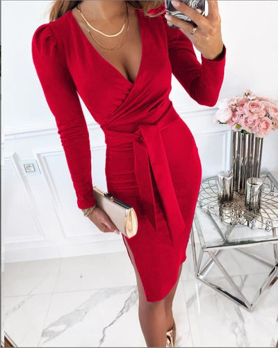 Caitlyn™ | Stylish V-Neck Tie Straps Midi Dress