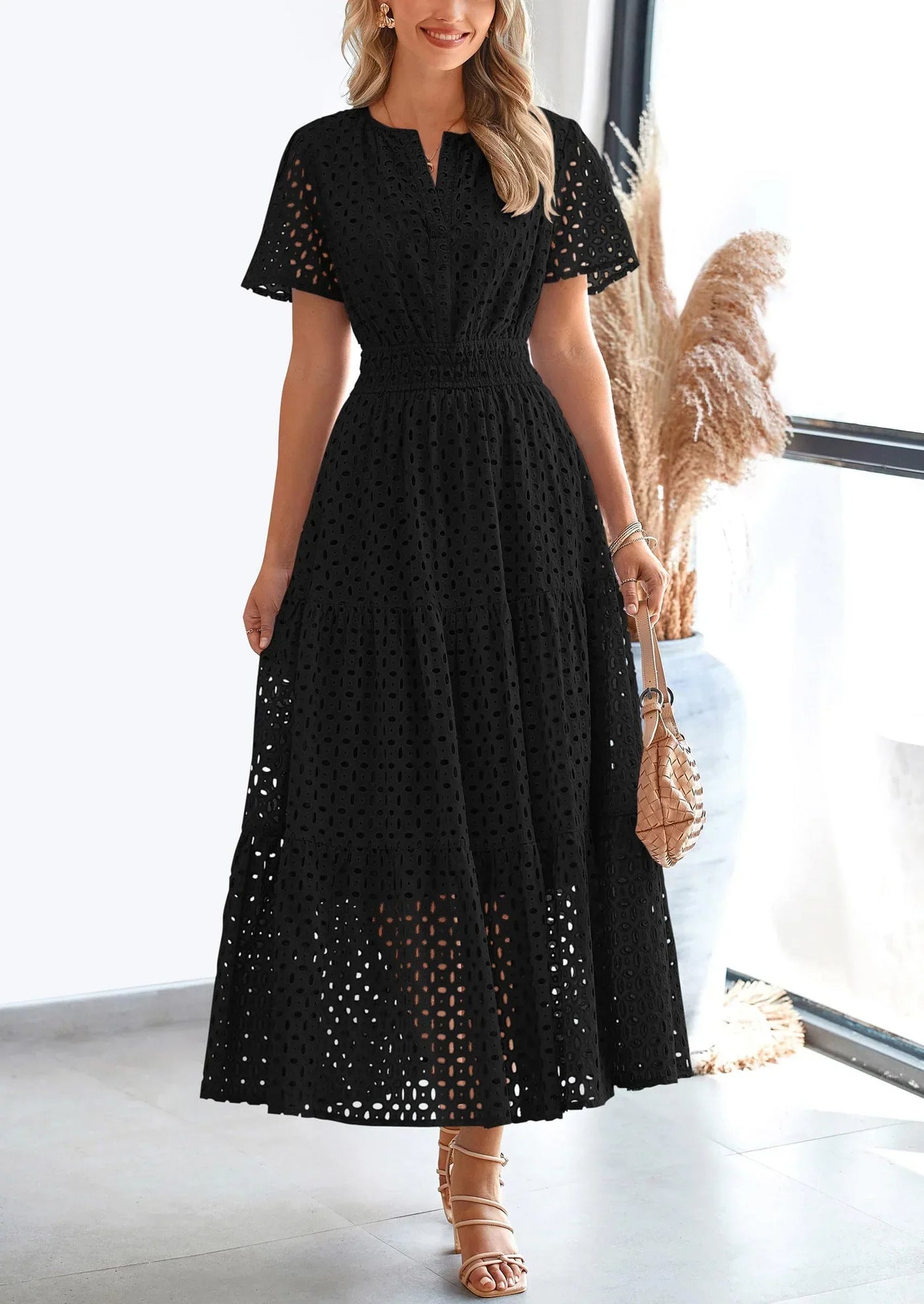 Simi™ | Eyelet Elegance Summer Dress