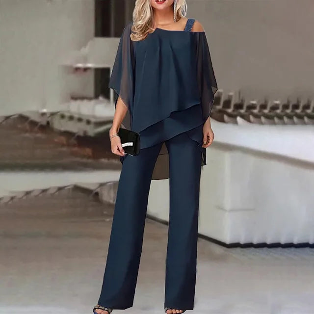 Aviva™ | Asymmetrical Cold-Shoulder Pants Set