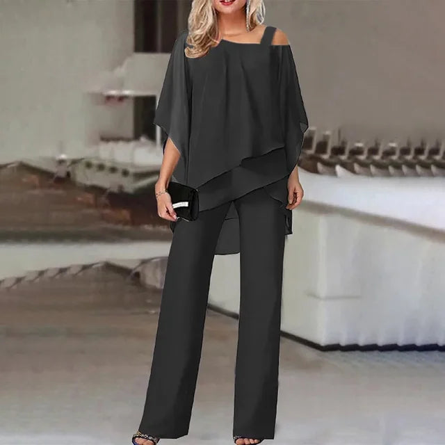 Aviva™ | Asymmetrical Cold-Shoulder Pants Set