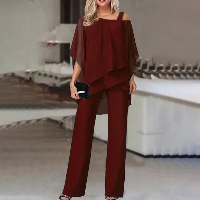 Aviva™ | Asymmetrical Cold-Shoulder Pants Set
